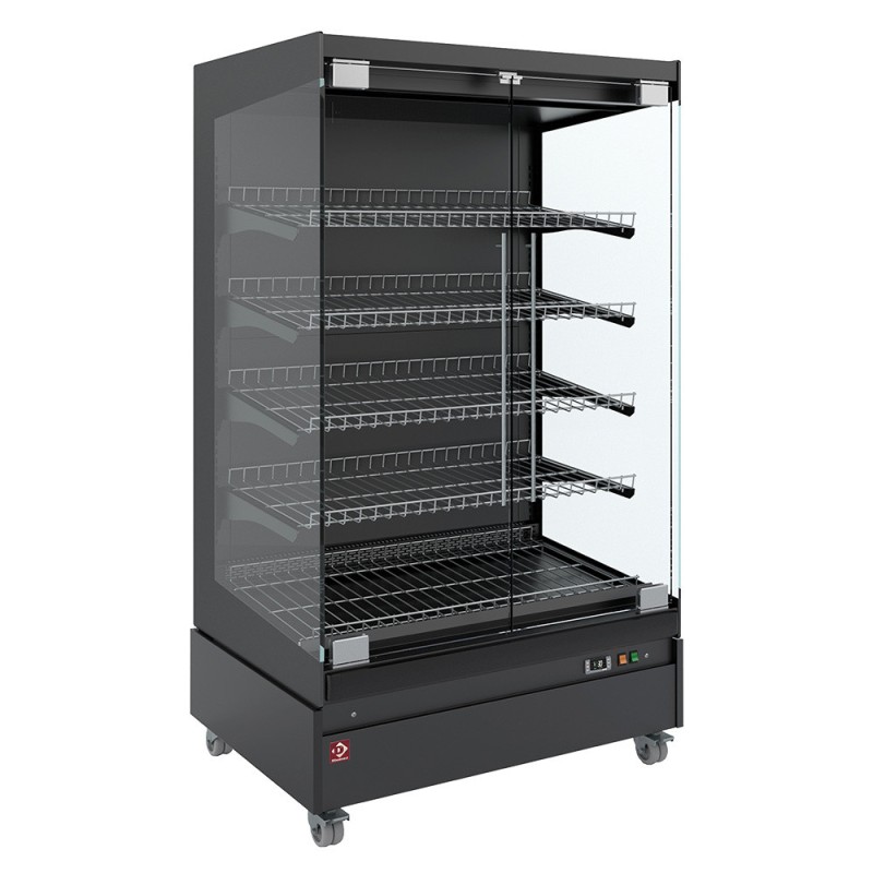 Vitrine chauffante, libre-service, avec porte vitrée, sur roues - FULL BLACK - Diamond