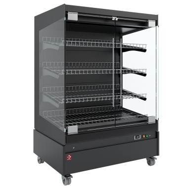 Vitrine chauffante, libre-service, avec porte vitrée, sur roues - FULL BLACK - Diamond