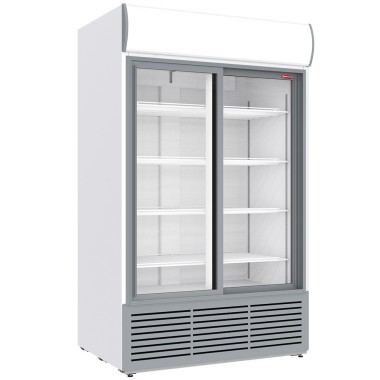 Vitrine ventilée positive 1230 litres, caisson lumineux, 2 portes coulissantes - BLANCHE - Diamond