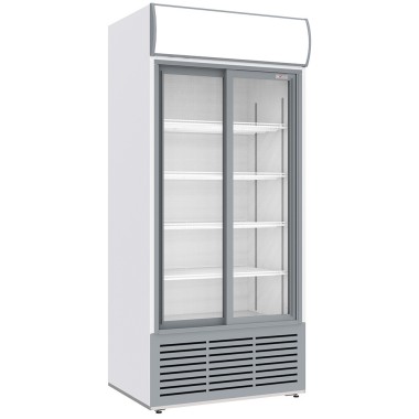 Vitrine ventilée positive, 783 litres, 2 portes coulissantes, avec caisson lumineux, BLANCHE - Diverso