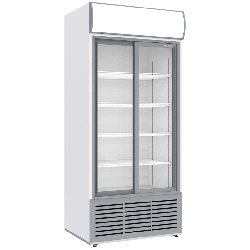 Vitrine ventilée positive, 783 litres, 2 portes coulissantes, avec caisson lumineux, BLANCHE - Diverso