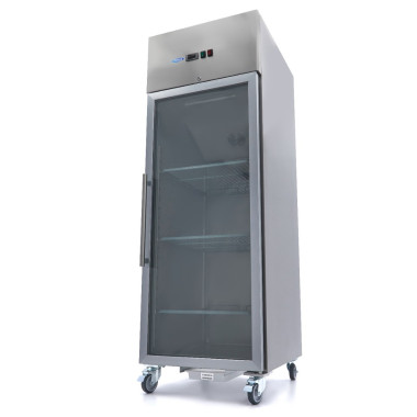 Réfrigérateur Professionnel 700L Inox avec Porte Vitrée - 3 Clayettes Réglables 2/1GN - Écologique R290 - Maxima