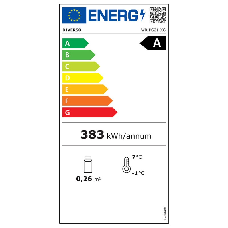 Réfrigérateur ventilé inox 200L avec porte vitrée design compact et performance - Diverso