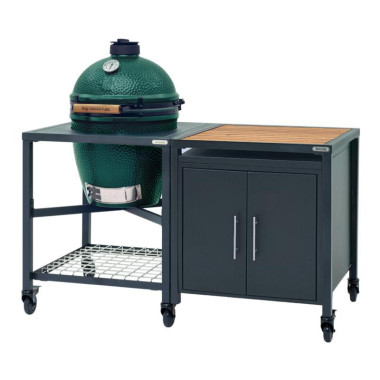 Pack LARGE Big Green Egg: Table modulaire, meuble acacia, ConvEGGtor & roues - Solution complète pour cuisine extérieure