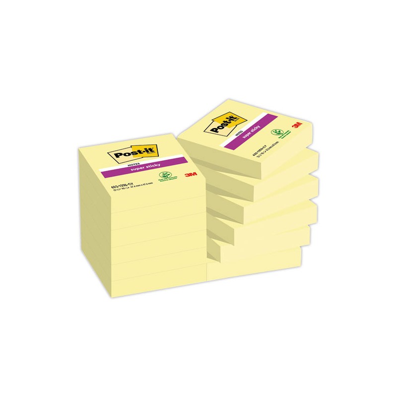 Notes repositionnables jaunes Super Sticky 476 x 476mm - 90 feuilles  x12 - Fiducial