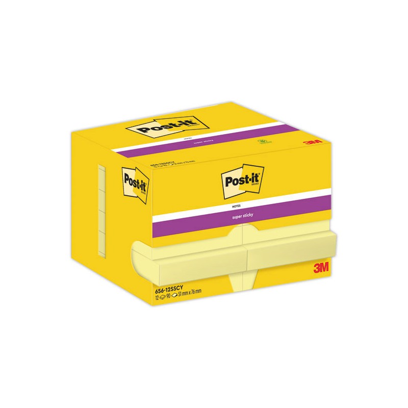 Notes Super Sticky 5,1 x 7,6 cm 90F Jaune Pastel  x12 - Fiducial