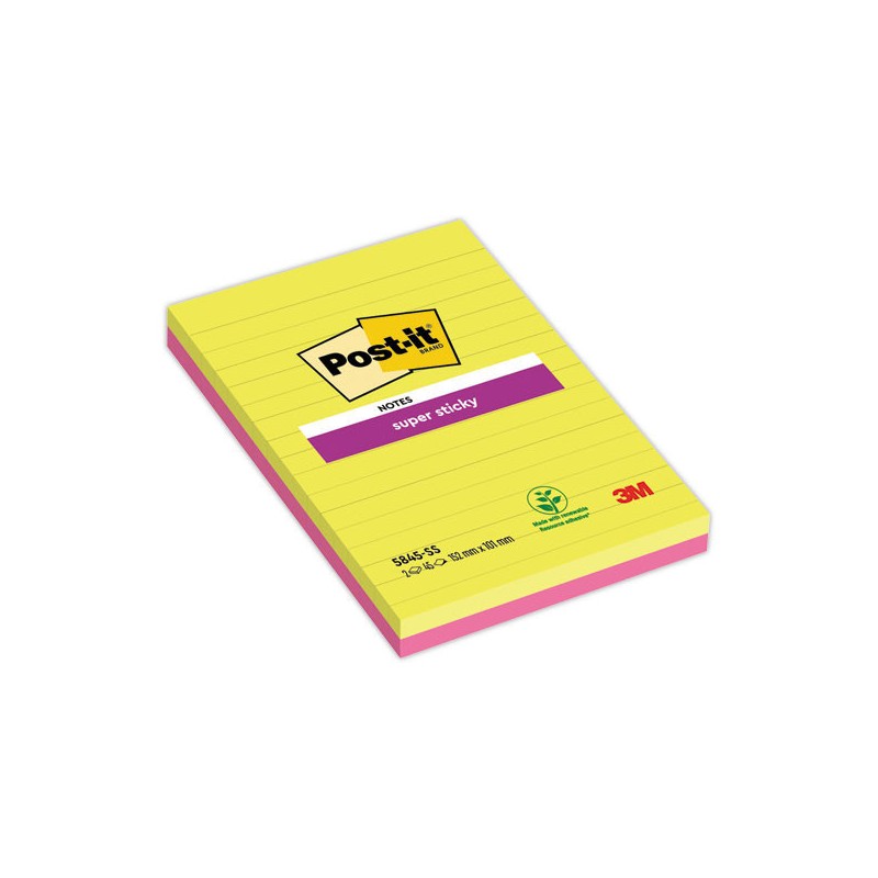 Notes repositionnables Super Sticky lot de 2 blocs 45 feuilles lignées  x2 - Fiducial