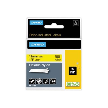 Ruban Nylon Flexible RHINO 12 mm noir sur jaune  - Fiducial