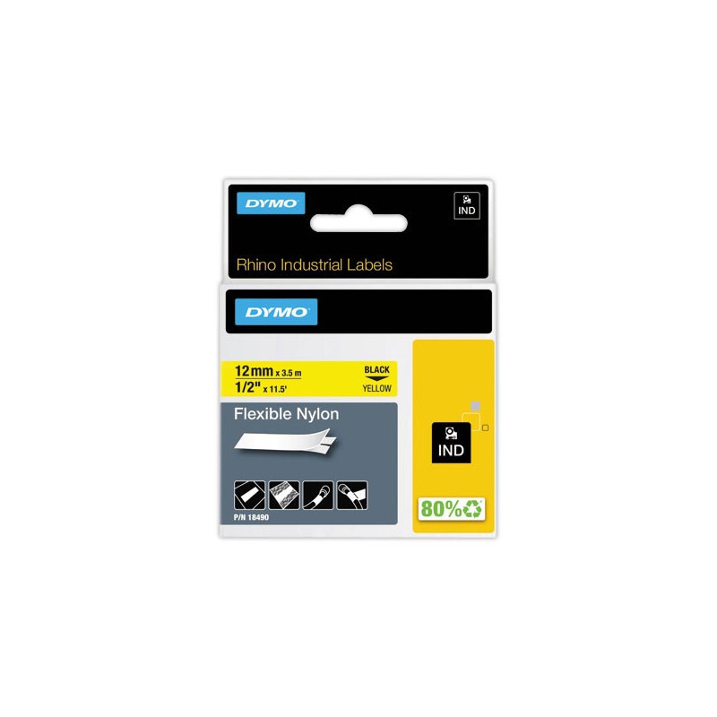 Ruban Nylon Flexible RHINO 12 mm noir sur jaune  - Fiducial