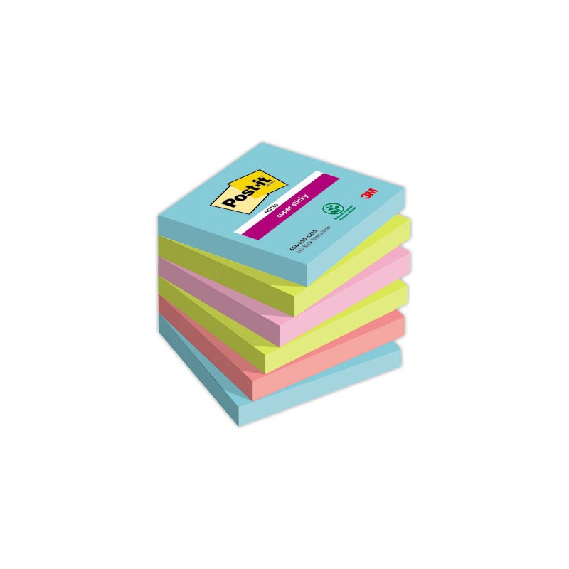 Notes repositionnables Super Sticky 76x76 mm, Cosmic, 90 feuilles  x6 - Fiducial