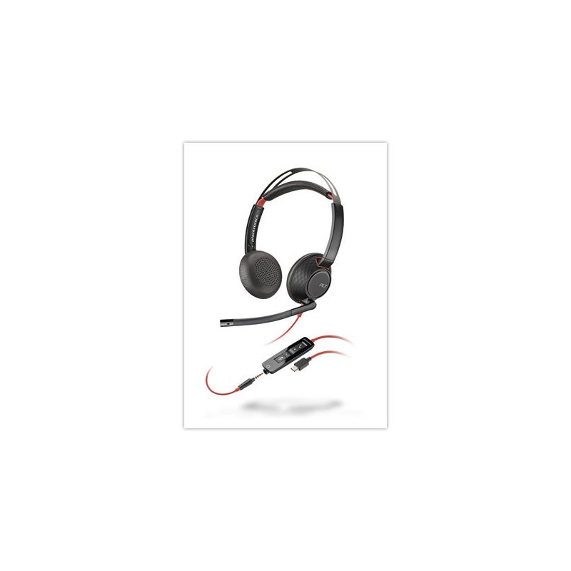 CASQUE FILAIRE POLY BLACKWIRE 5220 USB-A/C et Jack 3.5mm  - Fiducial