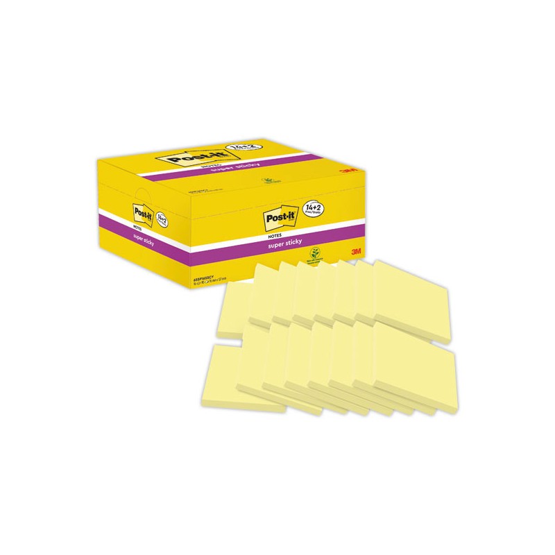 notes repositonnables Super Sticky 76x127 mm jaune - 2 offerts  x16 - Fiducial