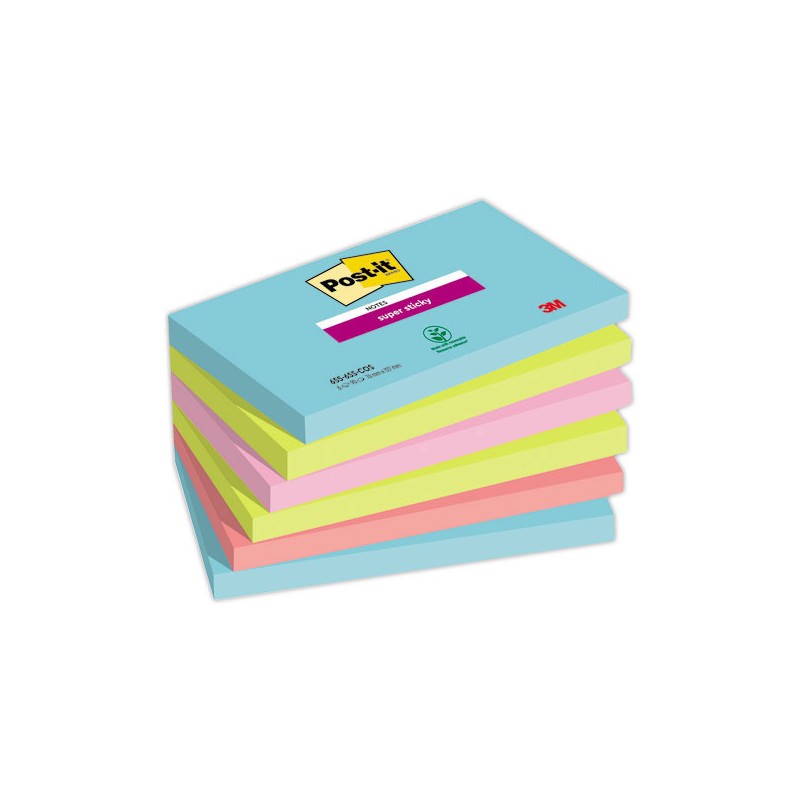 Notes repositionnables Super Sticky 76x127 mm , Cosmic, 90 feuilles  x6 - Fiducial