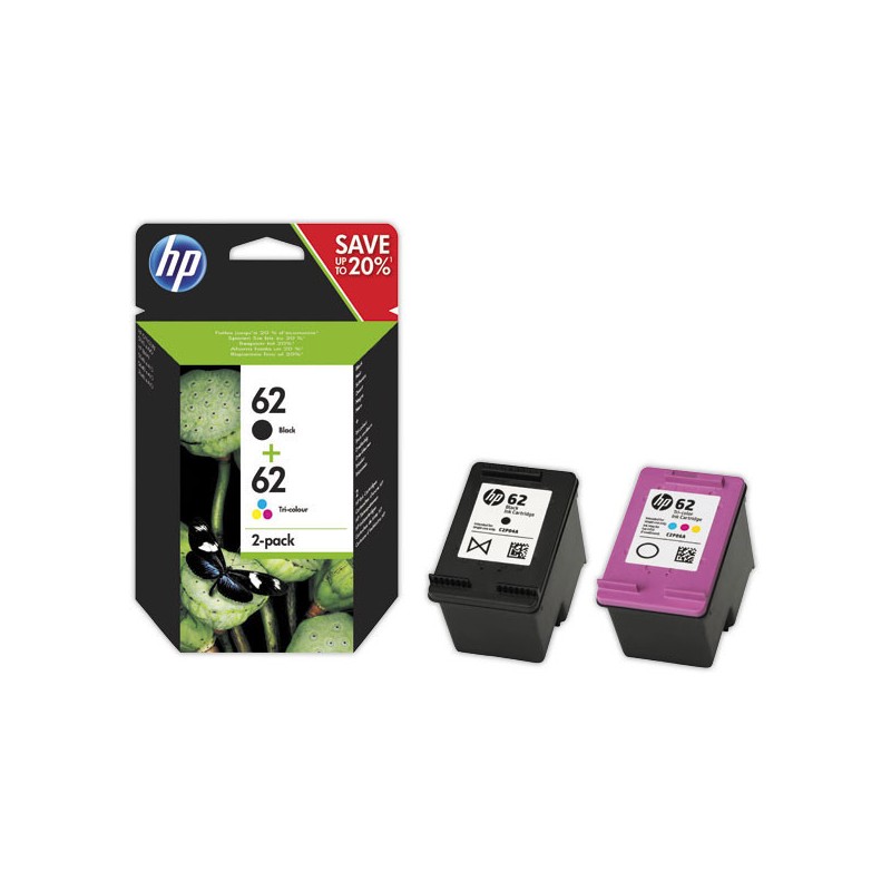 HP 62 cartouche d'encre 4 couleurs N9J71AE  x2 - Fiducial