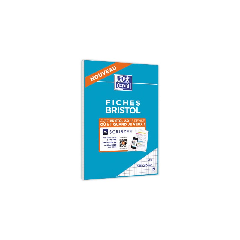 Bloc de 30 feuilles de fiches bristol blanches 5x5 A5  - Fiducial