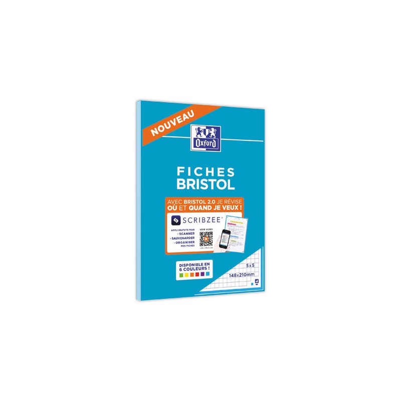 Bloc de 30 feuilles de fiches bristol bleues A5 5x5  - Fiducial