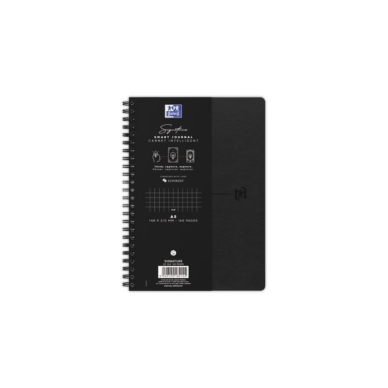 Cahier Signature broché A5 160 pages 5x5. Noir  - Fiducial