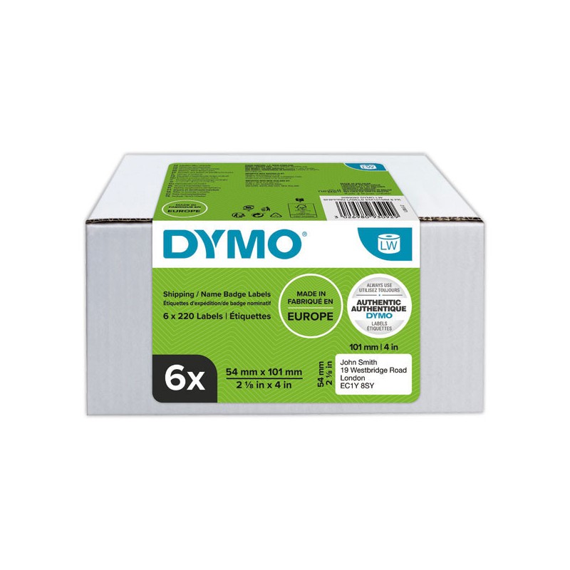 Rouleaux de 220 étiquettes blanches 101x54 mm pour DYMO Label Writer  x6 - Fiducial