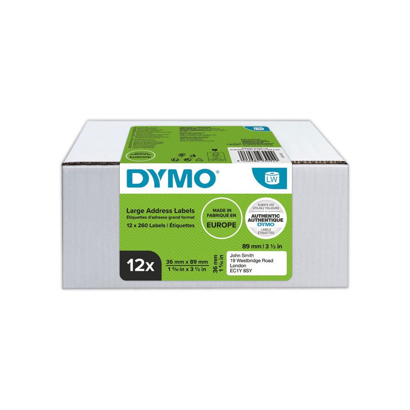 Rouleaux de 260 étiquettes blanches 36x89 mm pour DYMO Label Writer  x12 - Fiducial