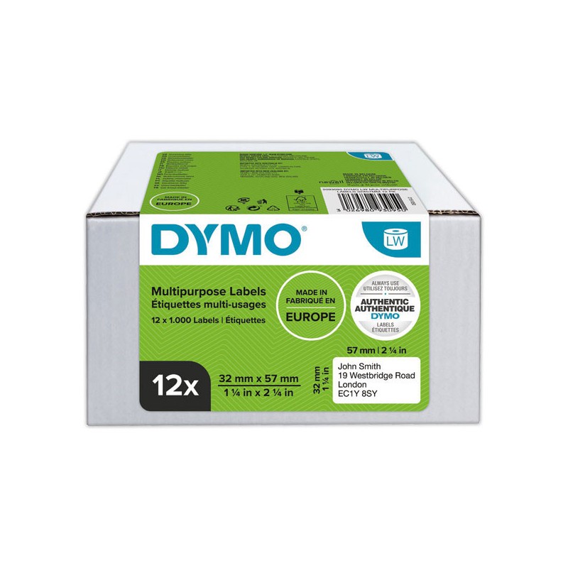 Rouleaux de 1000 étiquettes multi-usages 57X32mm pour DYMO Label Write  x12 - Fiducial