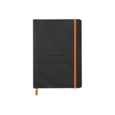 Carnet broché Rhodiarama A5 160 p,pointillés, couverture souple noire  - Fiducial