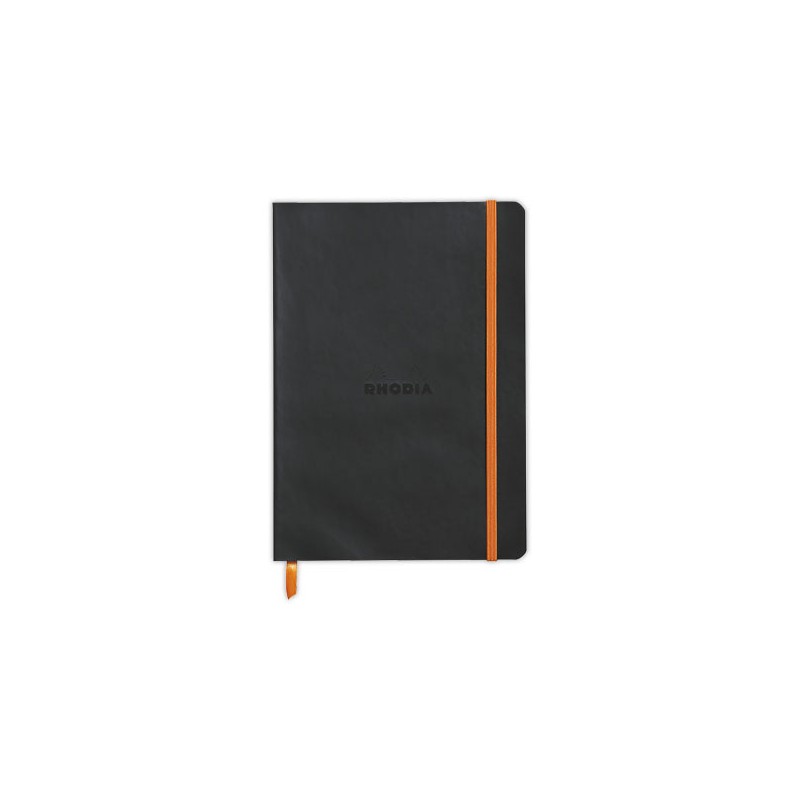 Carnet broché Rhodiarama A5 160 p,pointillés, couverture souple noire  - Fiducial