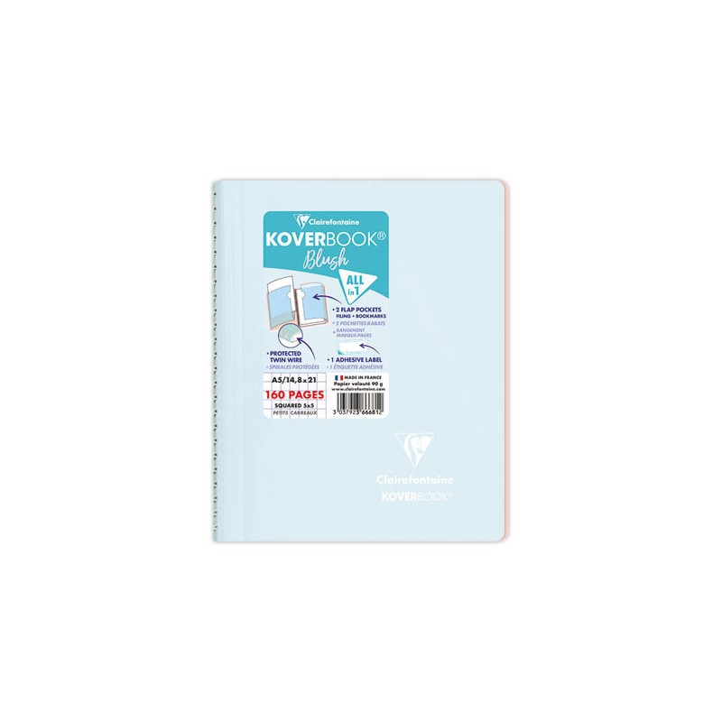 Cahier spirale KOVERBOOK Blush A5 160 pages, 5X5, 90g  - Fiducial