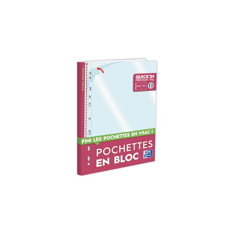 Pochettes perforées Oxford Qkin bloc A4  x40 - Fiducial
