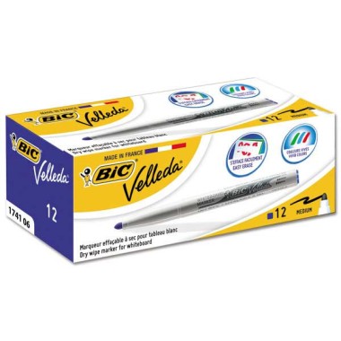 Marqueurs BIC Effaçables Medium 1741 livrés avec 1 Velleda Liquid Ink  x12 - Fiducial