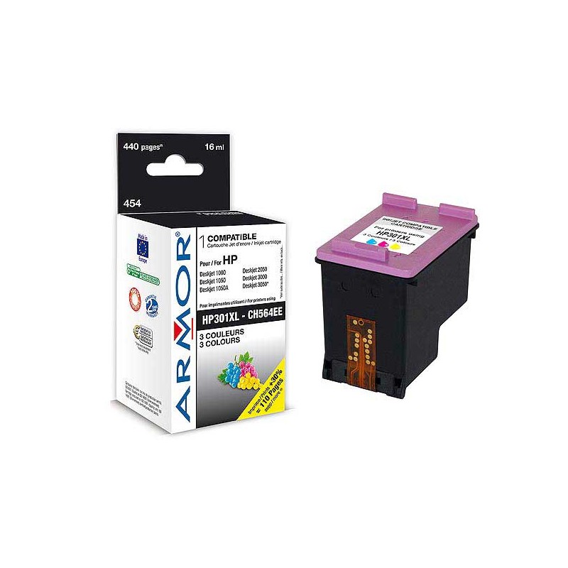 Cartouche d'encre ARMOR 3 couleurs compatible HP 301XL  - Fiducial