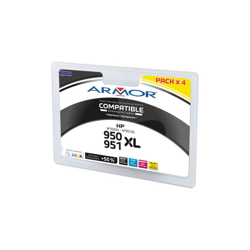 Cartouche d'encre ARMOR noire et couleurs compatible HP 950XL  x4 - Fiducial