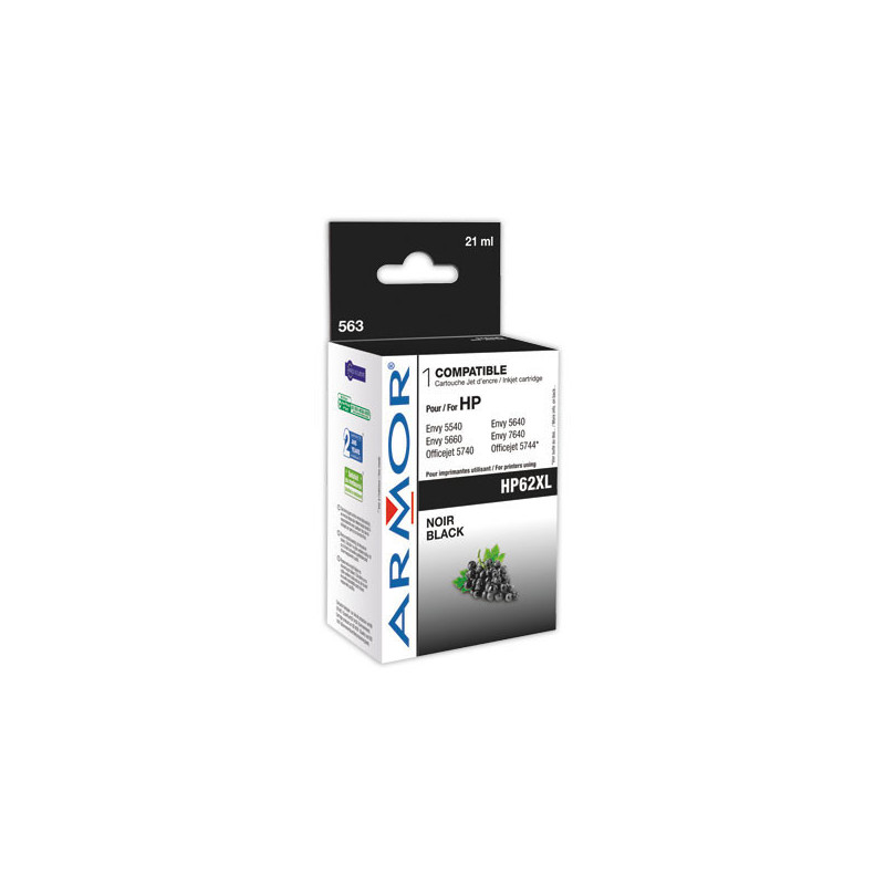 Cartouche d'encre ARMOR noire compatible HP 62XL  - Fiducial