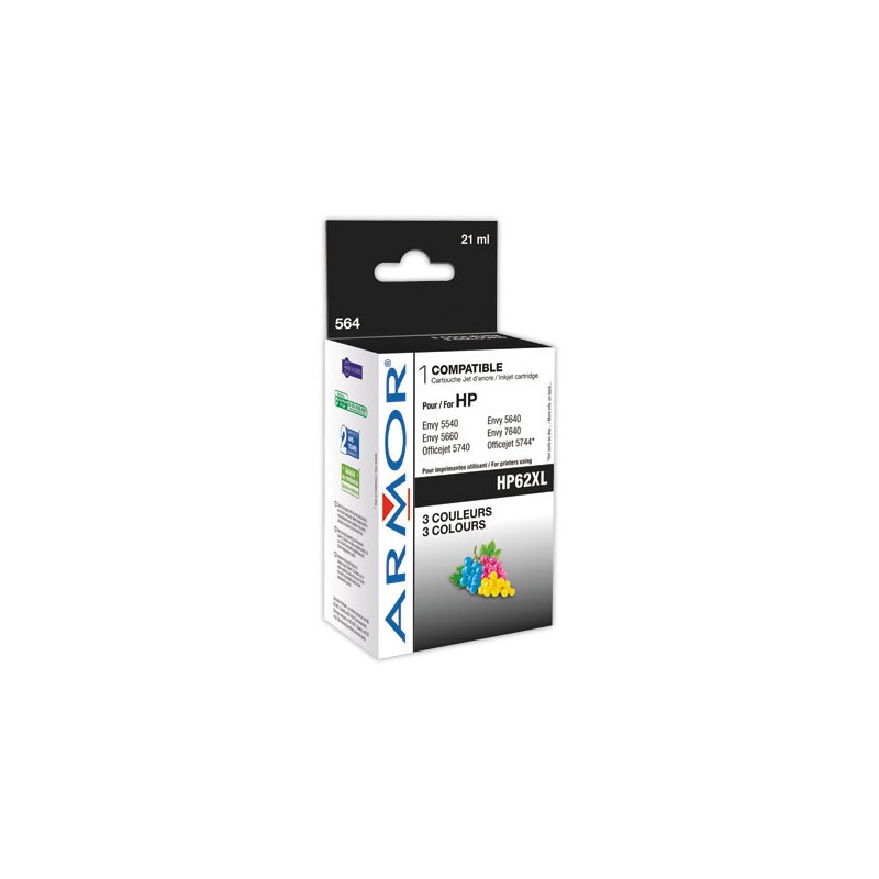 Cartouche d'encre ARMOR 3 couleurs compatible HP 62XL  - Fiducial