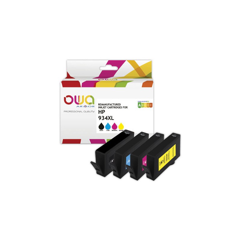 Pack 4 cartouches Jet d'encre Noir/Couleurs OWA K10306OW compatible HP  - Fiducial