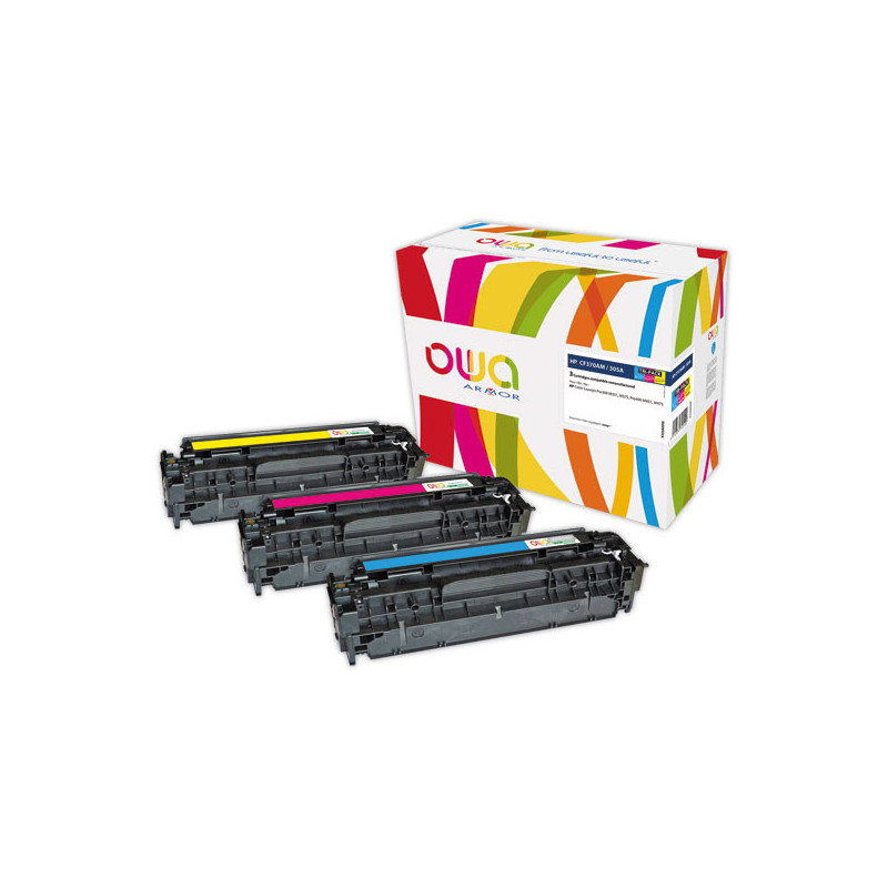 Toner ARMOR cyan magenta et jaune compatible HP CE411A, CE413A, CE412A  x3 - Fiducial