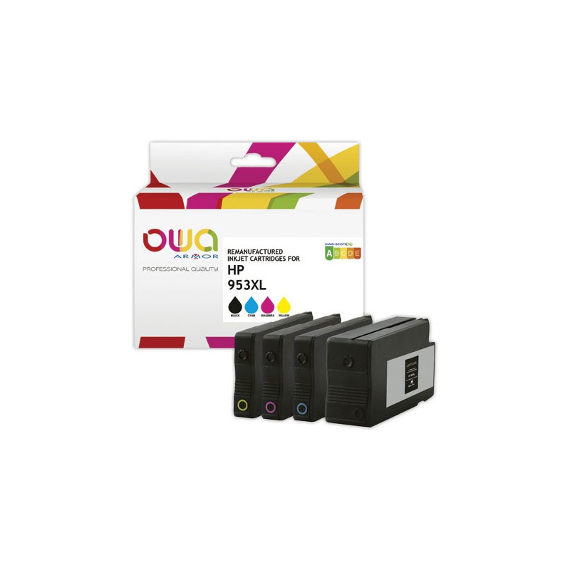 Pack 4 cartouches Jet d'encre Noir et couleurs OWA K10452OW compatible  - Fiducial