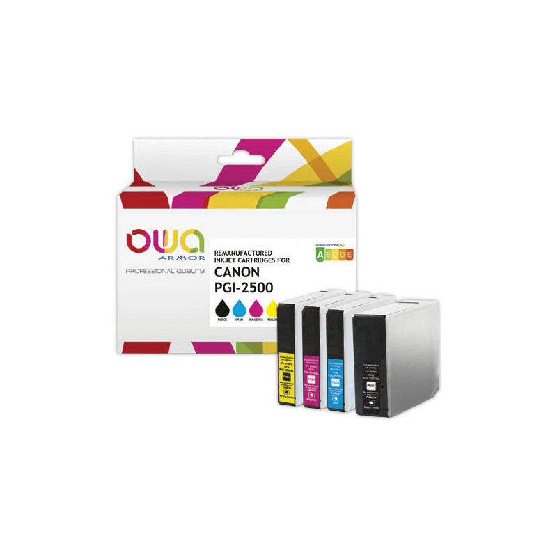 Pack 4 cartouches Jet d'encre Noir et couleurs OWA K10405OW compatible  - Fiducial