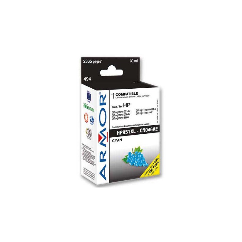 Cartouche d'encre ARMOR cyan compatible HP 951XL  - Fiducial