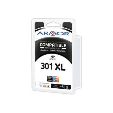 Cartouche d'encre ARMOR noire et 3 couleurs compatible HP 301XL  x2 - Fiducial