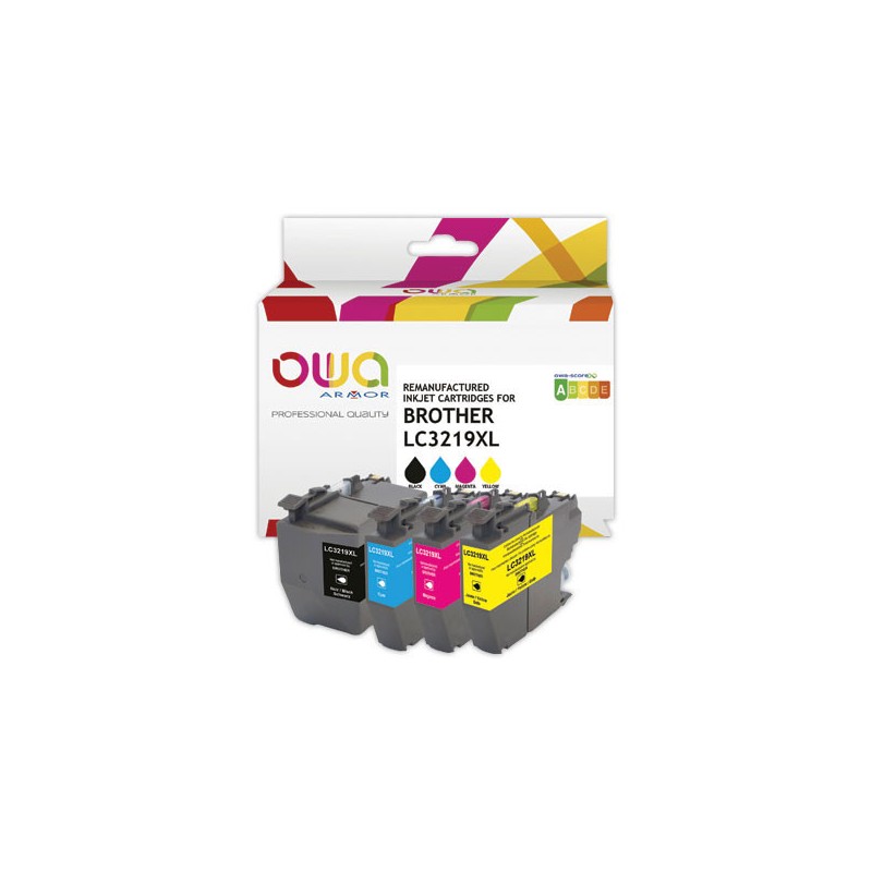 Pack 4 cartouches Jet d'encre Noir et couleurs OWA K10535OW compatible  - Fiducial
