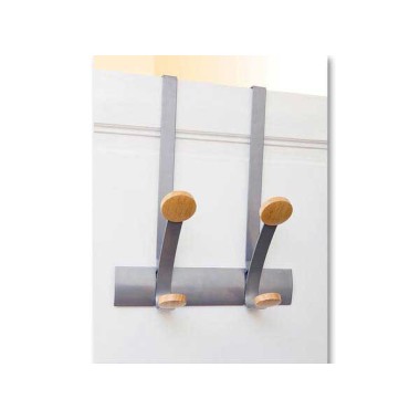 Patère de porte Duo, en métal et bois - 2 patères doubles  - Fiducial