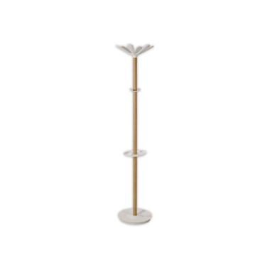 Portemanteau 6 gdes et 4 mini patères +porte-parapluies bois/métal blc  - Fiducial