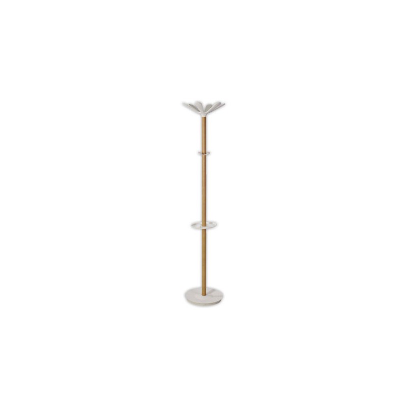 Portemanteau 6 gdes et 4 mini patères +porte-parapluies bois/métal blc  - Fiducial