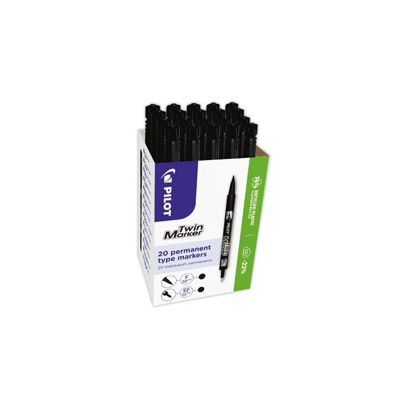 Double marqueur permanent PILOT - Pointe fine et extra fine  x20 - Fiducial
