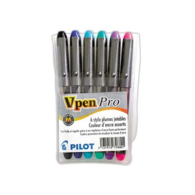 Stylos-plumes jetables PILOT V-Pen - en pochette  x6 - Fiducial