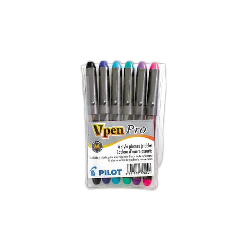 Stylos-plumes jetables PILOT V-Pen - en pochette  x6 - Fiducial