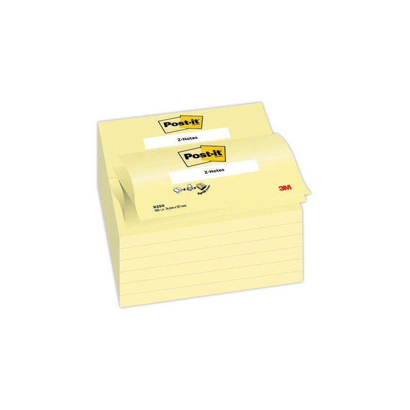 Notes repositionnables ZNotes 76x127 mm jaune, 100 feuilles  x12 - Fiducial