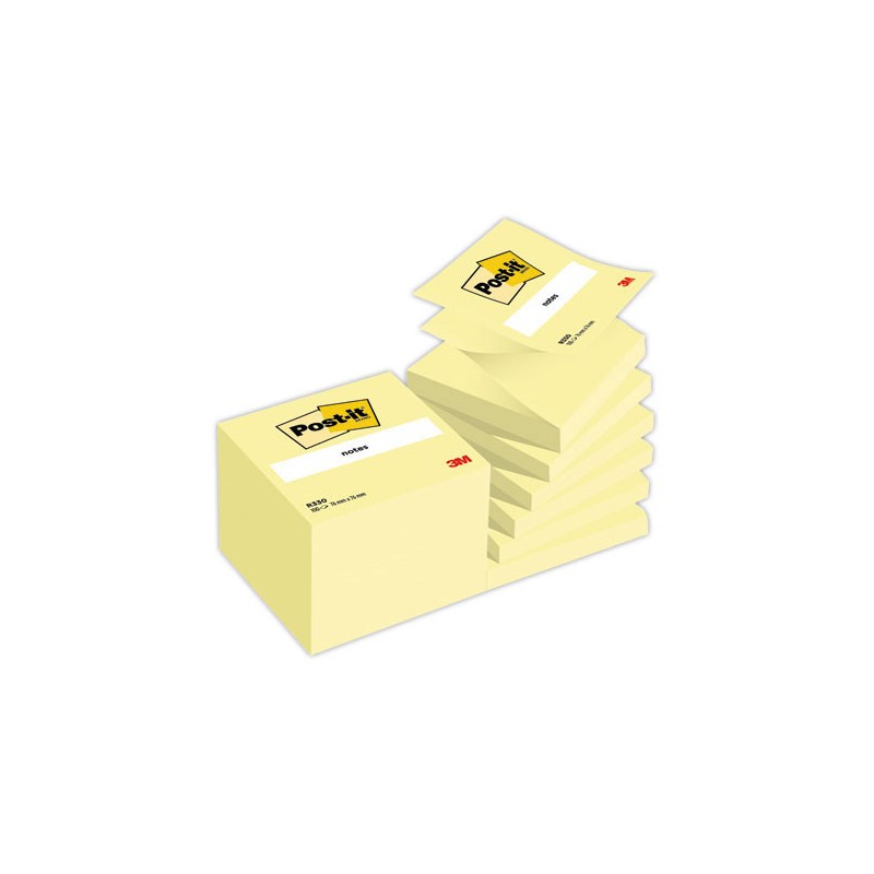 Notes repositionnables ZNotes 76x76 mm jaunes, 100 feuilles  x12 - Fiducial