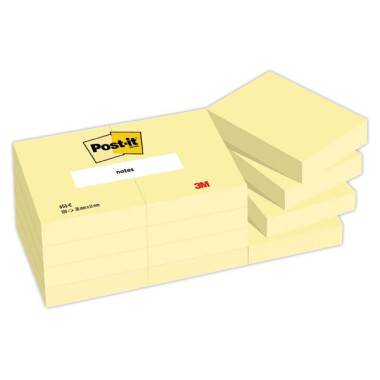 Notes repositonnables Post It 38 x 51mm, jaune pastel  x12 - Fiducial