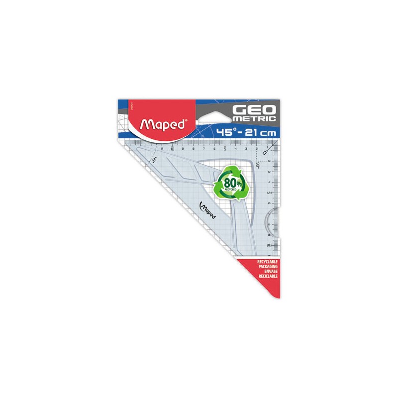 Equerre 45 hypoténuse 21 cm - GEOMETRIC, en plastique recyclé  - Fiducial